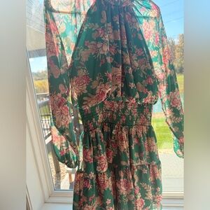 Green Floral Long Sleeve Dress